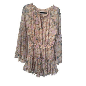Buddy Love Zozo Dress Size S Pastel Watercolor Bell Sleeve Elastic Waist Ruffled